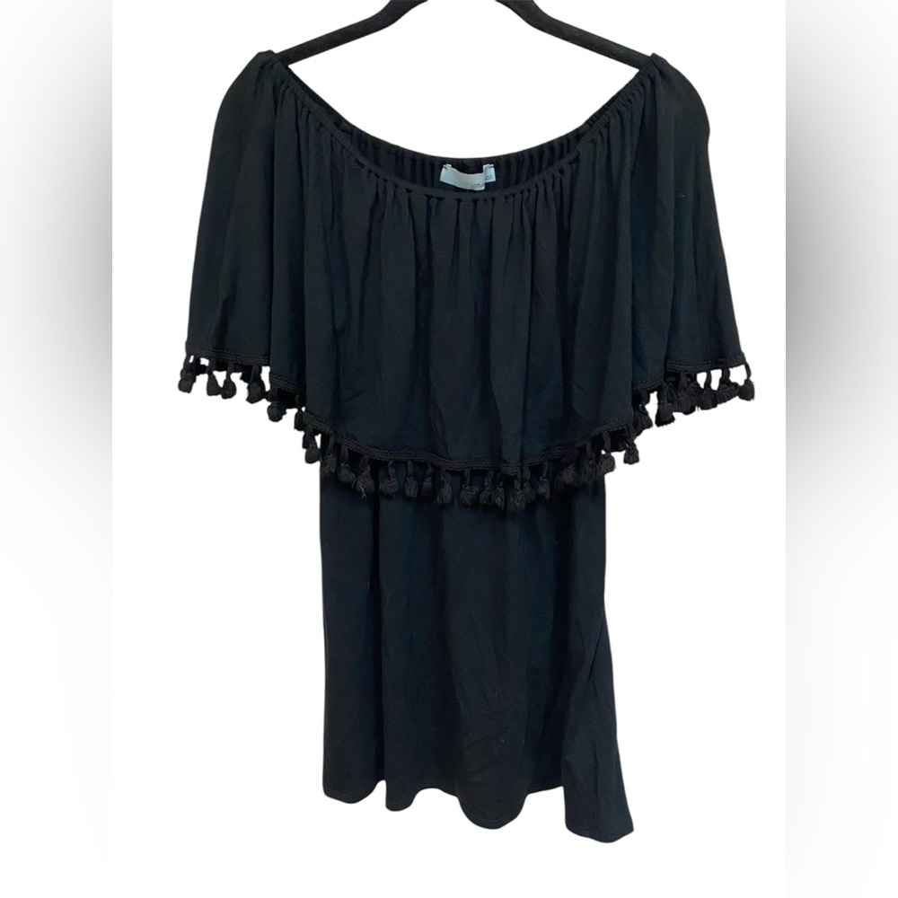 Chatoyant Off The Shoulder Black Top With Tassels Women’s Size Small NWT